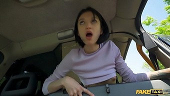 Madison Quinn'S Shy Brunette Teen Gets Pumped On The Backseat Of The Fake Taxi